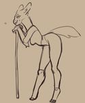  anthro breasts cane female monochrome nox_(artist) sketch smile solo standing unknown_species 