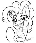  2017 black_and_white earth_pony equine female friendship_is_magic hair hi_res horse line_art looking_at_viewer mammal monochrome my_little_pony open_mouth pinkie_pie_(mlp) pony ponythroat saliva solo teeth tongue tongue_out 