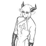  animal_humanoid caprine clothed clothing goat_humanoid hair horn humanoid looking_at_viewer male mammal monochrome nox_(artist) sketch solo standing 