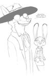  2017 akiric anthro black_and_white canine clothed clothing crossover dialogue disney duo english_text female fox hat hellsing judy_hopps lagomorph male mammal monochrome nick_wilde rabbit simple_background text white_background zootopia 