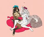  anthro breasts duo fangs feline female flower fur hair mammal nipple_piercing nipples nox_(artist) nude piercing plant sitting smile 