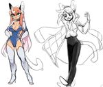  anthro breasts clothed clothing duo feline female fur hair mammal nox_(artist) sketch smile standing wide_hips 