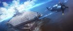  aircraft_carrier airplane bad_proportions day dutch_angle f6f_hellcat flying highres horizon military military_vehicle miorine motion_blur ocean original outdoors people ship tbf_avenger us_navy uss_enterprise_(cv-6) warship watercraft 
