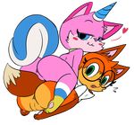  &lt;3 anthro anus blue_eyes canine duo equine eyelashes eyewear feline female fox fur glasses green_eyes horn horse hybrid looking_at_viewer looking_back mammal orange_fur pink_fur presenting pussy sceience_fox_(character) the_lego_movie unikitty unikitty_show_(copyright) unknown_artist 