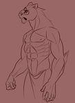  anthro clothed clothing feline loincloth male mammal muscular nipples nox_(artist) red_theme solo standing topless 