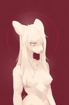  ambiguous_species anthro breasts female fur nipples nox_(artist) nude red_background simple_background solo tears 