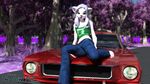  16:9 2017 3d_(artwork) anthro car cat clothed clothing digital_media_(artwork) feline female fur hair hi_res ilira jeans kawaoneechan looking_at_viewer mammal on_hood outside pants shirt sitting solo vehicle white_fur 