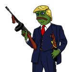  amphibian blonde_hair blue_eyes donald_trump frog gun hair lips meme parody pepe_the_frog ranged_weapon unknown_artist weapon 