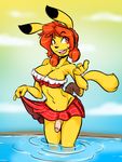  2017 anthro areola blush breasts chu_(duckdraw) clothed clothing clothing_lift dickgirl duckdraw fur hair intersex mammal nintendo nipples open_mouth orange_hair penis pikachu pok&eacute;mon rodent skirt skirt_lift smile solo tongue video_games yellow_fur 