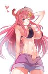  bad_id bad_pixiv_id bad_proportions baocaizi baseball_cap bikini_top blue_eyes blush breasts cosplay covered_nipples dragon_horns gundam gundam_seed gundam_seed_destiny hair_ornament hat highres horns huge_breasts kobayashi-san_chi_no_maidragon large_breasts long_hair looking_at_viewer meer_campbell midriff navel one_eye_closed open_fly pink_hair quetzalcoatl_(maidragon) quetzalcoatl_(maidragon)_(cosplay) short_shorts shorts smile solo star star_hair_ornament unbuttoned unzipped 