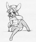  anthro clothed clothing female higgyy lagomorph looking_at_viewer mammal monochrome rabbit sitting sketch slightly_chubby smile solo 