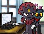  ambiguous_gender computer misdreavus nintendo pok&eacute;mon red_eyes teckworks video_games weavile yellow_sclera 