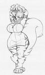  anthro big_breasts breasts canine female higgyy looking_at_viewer mammal monochrome sketch slightly_chubby smile solo standing stripes tongue tongue_out 