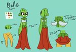  2017 anthro bella_(screwroot) breasts brown_eyes butt clothed clothing copihue digital_media_(artwork) dress english_text eyewear female flora_fauna flower leaf low_res model_sheet nipples not_furry petal_dress plant pussy red_nipples screwroot simple_background smile solo standing text 
