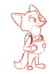  2016 anthro backpack barefoot book canine clothed clothing cub dipstick_tail disney fox holding_object male mammal multicolored_tail nick_wilde simple_background smile solo standing tggeko white_background young zootopia 