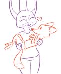  &lt;3 2016 :3 ambiguous_gender anthro barefoot bridal_carry canine carrying clothed clothing dipstick_ears disney duo female fox judy_hopps lagomorph mammal nick_wilde rabbit simple_background tggeko white_background zootopia 