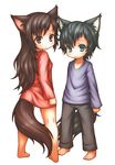  1girl ame_(ookami_kodomo) animal_ears black_hair brother_and_sister brown_eyes brown_hair commentary_request long_hair looking_at_viewer looking_back ookami_kodomo_no_ame_to_yuki partial_commentary short_hair siblings tsuji wolf_ears yuki_(ookami_kodomo) 