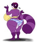  2017 alpha_channel anthro bare_back bare_shoulders big_breasts big_butt breasts butt clothing daigo female hair hi_res huge_breasts inner_ear_fluff mammal panties purple_eyes purple_hair raccoon shina_(daigo) short_hair shrug simple_background solo striped_panties sweater tongue tongue_out transparent_background underwear virgin_killer_sweater voluptuous wide_hips 