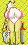  2017 ampharos anthro anthrofied big_breasts bikini breasts clothed clothing deadpliss female huge_breasts invalid_tag melee_weapon navel nintendo pok&eacute;mon pok&eacute;morph purple_eyes skimpy sling_bikini smile solo swimsuit sword video_games weapon 