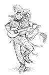  anthro black_and_white donk donkey equine guitar hladilnik jester male mammal monochrome musical_instrument nake smile solo 