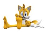  4_toes anthro barefoot black_nose blue_eyes canine clothing feet feetymcfoot fox fur gloves male mammal miles_prower sitting soles solo sonic_(series) toes video_games white_fur yellow_fur 