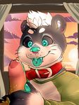  anthro bastion black_fur blush cub erection fur glowing glowing_eyes glowing_tongue grey_fur male male/male mammal mustelid otter piercing teenager tongue whiskers white_fur young 