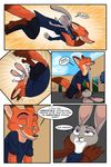  2017 akiric anthro canine clothed clothing comic dialogue disney duo english_text female fox judy_hopps lagomorph male mammal nick_wilde on_top outside rabbit text zootopia 