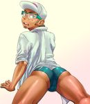  1boy ass bulge facial_hair faust_(5/4) glasses hat looking_at_viewer lying male_focus pokemon pokemon_sm solo_focus tagme underwear 