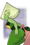  alien big_butt blush blushmallet breasts butt butt_grab cartoon_network clothing cum cum_on_butt female gem gem_(species) green_hair hair hand_on_butt hot_dogging human looking_back mammal not_furry peridot_(steven_universe) smile smirk steven_universe 