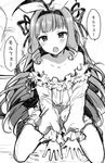  :o animal_ears bad_id bad_pixiv_id bare_shoulders between_legs blush bunny_ears curly_hair fake_animal_ears granblue_fantasy greyscale hairband hand_between_legs ikeuchi_tanuma long_hair monochrome open_mouth sitting sketch solo speech_bubble very_long_hair vetor_(granblue_fantasy) wariza 