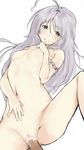  absurdres ahoge bad_id bad_pixiv_id bangs bare_arms bare_legs bare_shoulders blush bow braid breasts censored clitoris cum cum_in_pussy eyebrows_visible_through_hair grey_eyes grey_hair hair_between_eyes hair_bow hair_over_shoulder hand_on_own_chest hand_on_own_stomach hand_up highres honi hoshi_shouko idolmaster idolmaster_cinderella_girls long_hair looking_at_viewer looking_down low_braid mosaic_censoring navel nipples penis pink_bow sex side_braid simple_background sketch small_breasts smile solo_focus spread_legs stomach tears vaginal white_background 