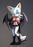  anthro bat black_nose blue_eyes breasts candy cleavage clothed clothing collar ear_piercing food gloves hair jacket lollipop makeup mammal membranous_wings navel piercing rouge_the_bat shade-shark sonic_(series) white_hair wings 夏呇 