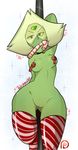  alien blush blushmallet breasts cartoon_network clothing female gem gem_(species) green_hair hair legwear not_furry peridot_(steven_universe) pole pussy short_stack smile smirk solo steven_universe stockings stripper_pole thick_thighs 