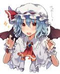  bad_id bad_pixiv_id bangs blue_hair blush capelet claw_pose eyebrows_visible_through_hair fang gao hair_between_eyes hands_up hat ikeuchi_tanuma looking_at_viewer mob_cap open_mouth red_eyes remilia_scarlet sketch smile solo sparkle touhou upper_body wings wrist_cuffs 