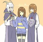  asriel_dreemurr boss_monster caprine chara_(undertale) clothed clothing colored female fur goat human male mammal protagonist_(undertale) smile standing undertale video_games 
