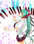  aqua_hair bad_id bad_pixiv_id blue_eyes fujiazuki hatsune_miku headset long_hair necktie piano_keys skirt solo twintails very_long_hair vocaloid 