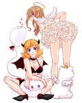  :3 america_(hetalia) angel angel_and_devil angel_wings axis_powers_hetalia az0212 bad_id bad_pixiv_id bat_wings bear blonde_hair blue_eyes breasts canada_(hetalia) choker cleavage demon_girl demon_horns demon_tail demon_wings dress earrings genderswap genderswap_(mtf) glasses halo heart high_heels horns jewelry kumajirou_(hetalia) legs long_hair looking_back medium_breasts multiple_girls open_mouth polar_bear shoes short_hair siblings sisters skirt smile spread_legs tail wings 