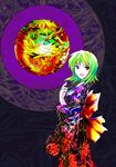  bad_id bad_pixiv_id bow circle floral_print formless_god green_hair highres japanese_clothes kazami_yuuka red_eyes short_hair smile solo touhou 