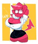 2024 absurd_res anthro big_breasts black_clothing bodily_fluids breasts button_(fastener) button_pop buxy cleavage clothed clothing digital_drawing_(artwork) digital_media_(artwork) eyebrows female fur hair hi_res mammal mouth_closed nano_(buxy) pink_body pink_fur pink_hair pink_tail portrait rodent round_ears sciurid shirt small_waist solo sweat tail thick_thighs tight_clothing topwear tree_squirrel wardrobe_malfunction white_clothing white_shirt white_topwear