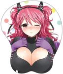  blush breast_mousepad breasts cheria_barnes cleavage_cutout gloves horns kurimomo large_breasts mousepad pink_hair tales_of_(series) tales_of_graces wince 