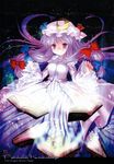 absurdres alto_seneka book bow crescent hair_bow hat highres patchouli_knowledge purple_eyes purple_hair rusty_soul solo touhou 