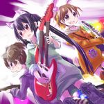  animal_ears black_hair brown_eyes brown_hair bunny_ears cat_ears dutch_angle electric_wind_instrument guitar hirasawa_ui hood hoodie instrument k-on! long_hair mtr multiple_girls nakano_azusa ponytail raccoon_ears short_hair suzuki_jun twintails 