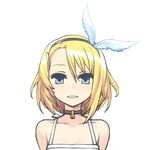  bell blonde_hair blue_eyes chan_co choker feathers hair_feathers hairband kagamine_rin last_night_good_night_(vocaloid) short_hair solo upper_body vocaloid 