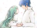  1girl blue_hair green_hair hatsune_miku kaito long_hair mariwai_(marireroy) twintails vocaloid 