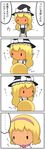  4koma alice_margatroid blush comic hat highres kirisame_marisa multiple_girls potaaju touhou translated witch_hat 