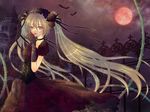  bad_id bad_pixiv_id bat choker corset dress elbow_gloves flower full_moon gloves gothic_lolita green_eyes green_hair hair_flower hair_ornament hatsune_miku headdress lipstick lolita_fashion long_hair makeup moon night red_moon sato_ame solo twintails very_long_hair vocaloid 