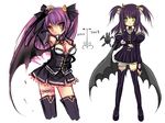  bad_id bad_pixiv_id bat_wings boots demon_girl detached_sleeves horns long_hair original purple_hair thigh_boots thighhighs twintails usagihime wings yellow_eyes zettai_ryouiki 