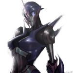  1girl absurdres arcee autobot blue_eyes clothed_robot glowing glowing_eyes helmet highres humanoid_robot mecha mechanical_wings metal_skin robot robot_girl science_fiction simple_background solo transformers vanerchest white_background wings 