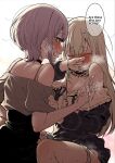  2girls after_fingering bang_dream! bang_dream!_it&#039;s_mygo!!!!! bare_shoulders black_choker blonde_hair blush breath choker closed_eyes clothes_grab collar detached_collar dress english_text f.w.zholic frilled_collar frilled_shirt_collar frills hand_under_clothes hand_under_dress heavy_breathing highres implied_after_fingering long_hair looking_at_another messy_hair multiple_girls naughty_face off-shoulder_shirt off_shoulder open_clothes open_dress panties panties_around_one_leg panty_pull partially_undressed pink_eyes purple_eyes purple_hair pussy_juice pussy_juice_on_fingers raised_eyebrows shirt short_hair smile spaghetti_strap strap_slip suggestive_fluid sweat sweatdrop translated underwear v very_sweaty wakaba_mutsumi white_panties yuri yuutenji_nyamu 