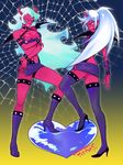  blue_hair boots breasts cleavage demon_girl fang glasses high_heels horns kneesocks_(psg) large_breasts long_hair multiple_girls panty_&amp;_stocking_with_garterbelt ponytail red_skin scanty_(psg) shoes skirt takagi_takumi thighhighs white_hair 